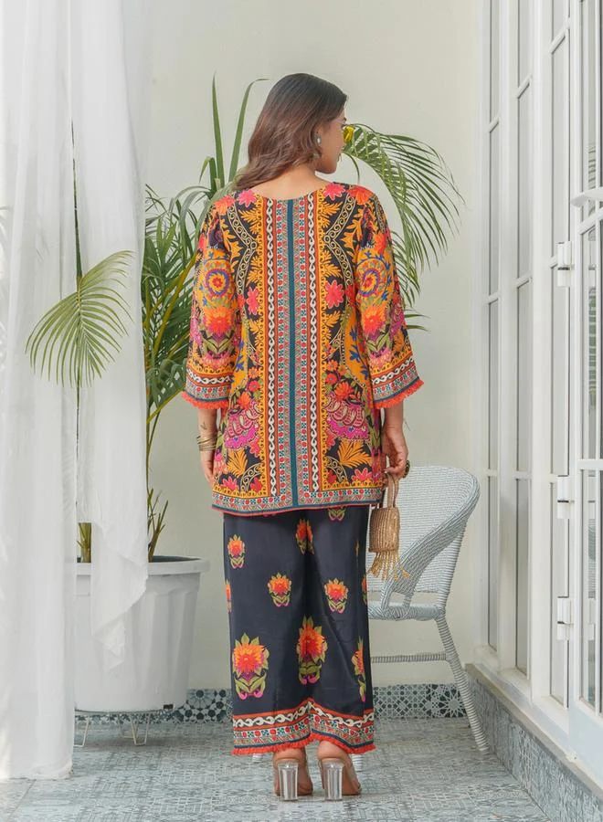 Dw  Women Printed Round Neck Tunic and Trousers Co-Ords for Women | Best Price UAE